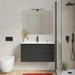 Mobile bagno sospeso 90 cm con doppia anta e doppio cassetto antracite lucido  – Compact