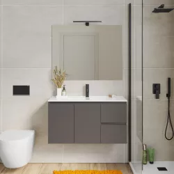 Mobile bagno sospeso 90 cm con doppia anta e doppio cassetto grigio storm – Compact