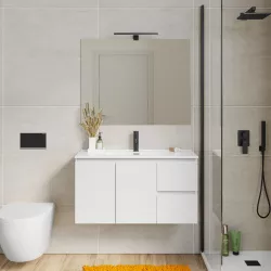 Mobile bagno sospeso 90 cm con doppia anta e doppio cassetto bianco lucido  – Compact