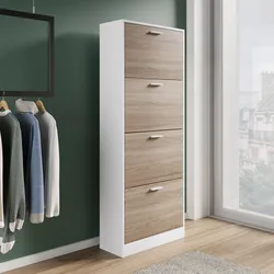Scarpiera 60x153h cm bianco e rovere con 4 ante a ribalta - Sonic