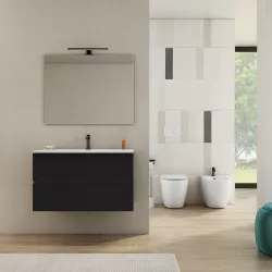 Mobile bagno sospeso 90 cm nero opaco con specchio - Gresy