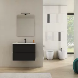 Mobile bagno sospeso 70 cm nero opaco con specchio - Gresy