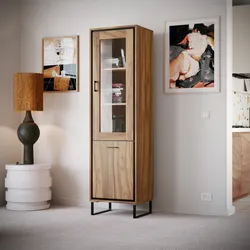 Vetrina 55x195h cm in legno di acacia con 2 ante e gambe in metallo nero - Candra
