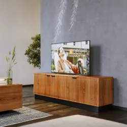 Mobile porta tv 177x55h cm in legno di acacia cannettato con 3 ante - Yuni