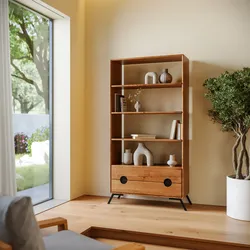 Libreria 88x170h cm in legno di acacia con 2 cassetti e 3 ripiani - Mareta
