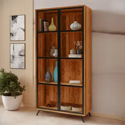 Vetrina 90x180h cm in legno di acacia con 2 ante in vetro temperato - Basuki