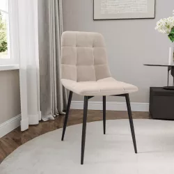 Sedia in velluto trapuntato crema con gambe in metallo nero - Alys