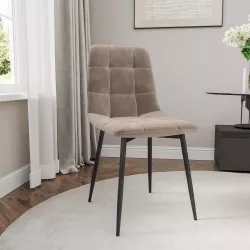 Sedia in velluto trapuntato tortora con gambe in metallo nero - Alys