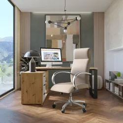 Poltrona girevole da ufficio in similpelle beige con struttura cromo - Flowy