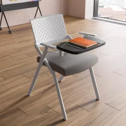 Sedia da meeting con scrittoio e seduta imbottita bianca e grigia - Efficy