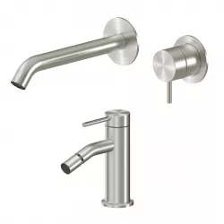 Set miscelatore lavabo a muro canna 20 cm e bidet acciaio inox 316L – Pure