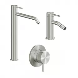 Set miscelatore lavabo alto e bidet con incasso doccia acciaio inox 316L – Pure