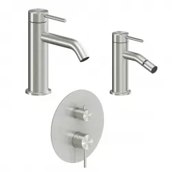 Set miscelatore lavabo e bidet con incasso doccia con deviatore acciaio inox 316L – Pure