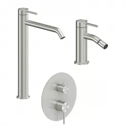 Set miscelatore lavabo alto e bidet con incasso doccia con deviatore acciaio inox 316L – Pure