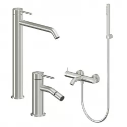 Set miscelatore lavabo alto e bidet con esterno vasca acciaio inox 316L – Pure