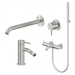 Set miscelatore lavabo a muro canna 25 e bidet con esterno vasca acciaio inox 316L – Pure