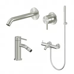 Set miscelatore lavabo a muro canna 20 e bidet con esterno vasca acciaio inox 316L – Pure