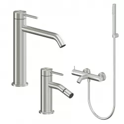 Set miscelatore lavabo bocca lunga e bidet con esterno vasca acciaio inox 316L – Pure