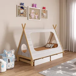 Letto per bambini 90x190 cm in legno bianco e naturale con 2 cassettoni bianco - Lollipop