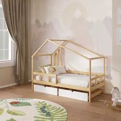 Letto per bambini 90x190 cm in legno naturale con 2 cassettoni bianco - Lollipop