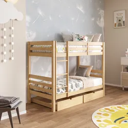 Letto a castello per bambini 90x190 cm in legno naturale con 2 cassettoni - Lollipop