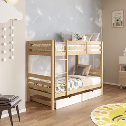 Letto a castello per bambini 90x190 cm in legno naturale con 2 cassettoni bianco - Lollipop