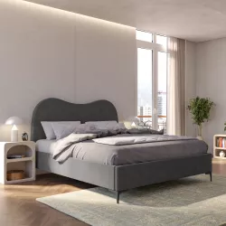 Letto matrimoniale 160x190 cm in tessuto grigio cenere con contenitore e piedi neri - Goldie