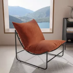 Poltrona con doppio cuscino in velluto a coste ruggine e struttura in metallo nero - Lorelei