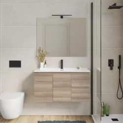 Mobile bagno sospeso 90 cm con doppia anta e doppio cassetto rovere chiaro – Compact