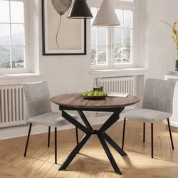 Tavolo rotondo allungabile 100-140x100 cm con piano rovere e gambe in metallo nero - Larkin
