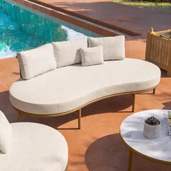 Divano 3 posti alluminio effetto legno in tessuto olefin beige - Keanu