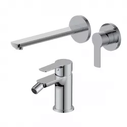 Set miscelatore lavabo a muro canna 25 cm e bidet cromo – Key