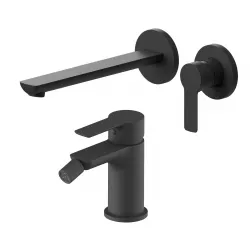 Set miscelatore lavabo a muro canna 25 cm e bidet nero – Key