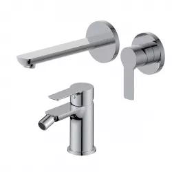 Set miscelatore lavabo a muro canna 20 cm e bidet cromo – Key