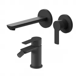 Set miscelatore lavabo a muro canna 20 cm e bidet nero – Key