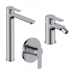 Set miscelatore lavabo alto e bidet con incasso doccia cromo – Key