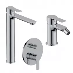 Set miscelatore lavabo alto e bidet con incasso doccia con deviatore cromo – Key