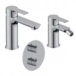 Set miscelatore lavabo e bidet con incasso doccia termostatico con deviatore cromo – Key