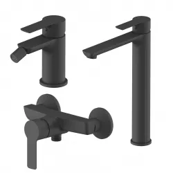 Set miscelatore lavabo alto e bidet con esterno doccia nero – Key