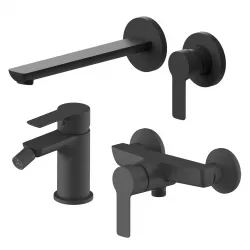 Set miscelatore lavabo a muro canna 25 cm e bidet con esterno doccia nero – Key