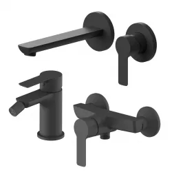 Set miscelatore lavabo a muro canna 20 cm e bidet con esterno doccia nero – Key