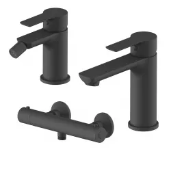 Set miscelatore lavabo e bidet con esterno doccia termostatico nero – Key