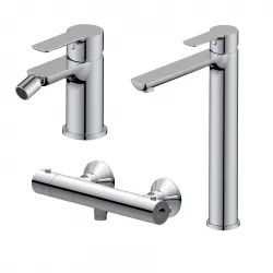 Set miscelatore lavabo alto e bidet con esterno doccia termostatico cromo – Key