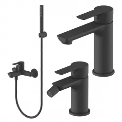 Set miscelatore lavabo e bidet con esterno vasca nero – Key