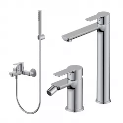 Set miscelatore lavabo alto e bidet con esterno vasca cromo – Key