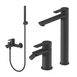 Set miscelatore lavabo alto e bidet con esterno vasca nero – Key