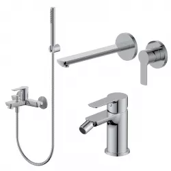 Set miscelatore lavabo a muro canna 25 cm e bidet con esterno vasca cromo – Key