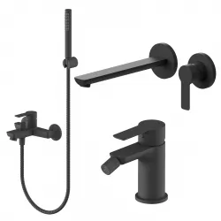 Set miscelatore lavabo a muro canna 25 cm e bidet con esterno vasca nero – Key