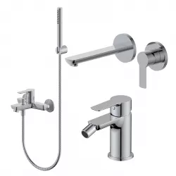 Set miscelatore lavabo a muro canna 20 cm e bidet con esterno vasca cromo – Key