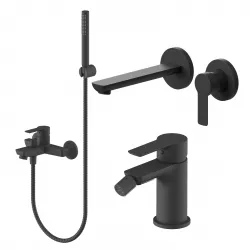 Set miscelatore lavabo a muro canna 20 cm e bidet con esterno vasca nero – Key